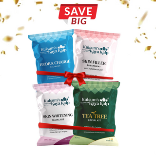 Pack of 4 Hydra Charge, Skin Filler, Skin Whitening, & Tea Tree Facial Kit- 7 in 1